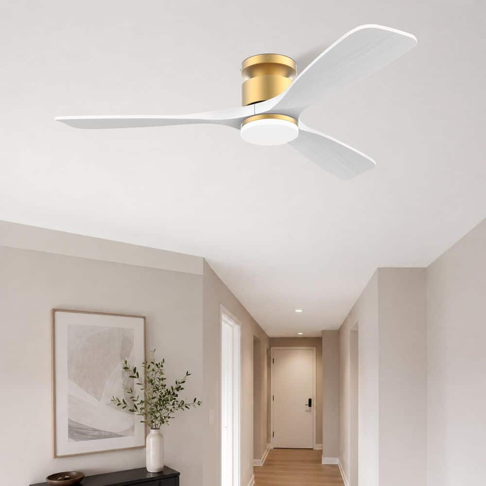 52 in. Smart Outdoor/Indoor Light Wood Flush Mount Ceiling Fans With Lights Remote, Voice Control via WIFI Alexa App