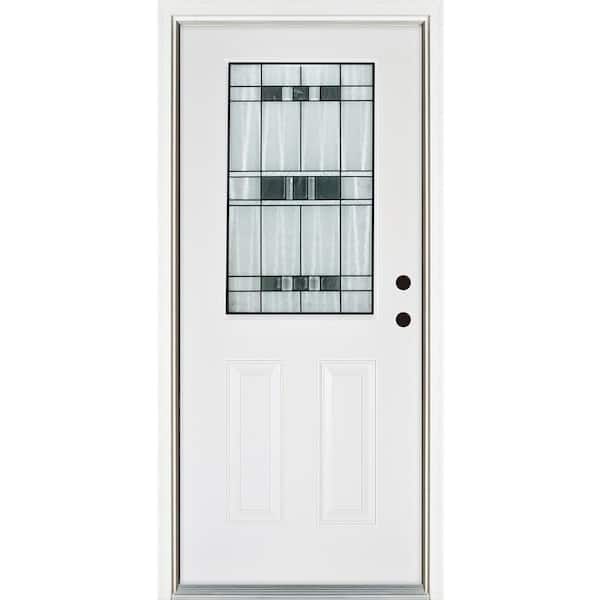 MP Doors 32 in. x 80 in. Left-Hand Inswing 1/2-Lite Savana Decorative Glass White Finished Fiberglass Prehung Front Door