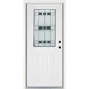 36 in. x 80 in. Savana White Left-Hand Inswing 1/2 Lite Decorative Fiberglass Prehung Front Door