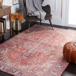 Tuscon Rust/Navy 6 ft. x 9 ft. Machine Washable Floral Border Area Rug