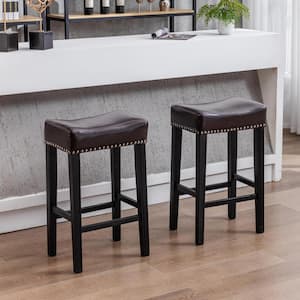 29.00 in. Brown Backless Faux Leather Bar Stools (Set of 2)