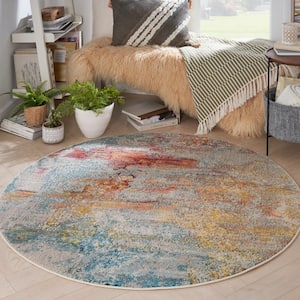 Celestial Sealife Multicolor 5 ft. x 5 ft. Abstract Modern Round Area Rug