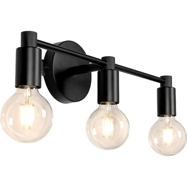 YANSUN 25 in. 3-Light Black Vanity Light with Milk White Hexagon Glass Shades for Bathroom, Mirror, Living Room