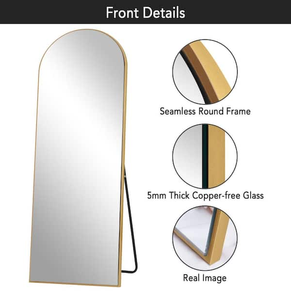 PexFix 22 in. x 65 in. Modern Rectangle Framed Full-Length Mirror Gold  Aluminum Alloy Mirror Standing Mirror, Standing Holder 6522LHJXB-GL - The  Home Depot