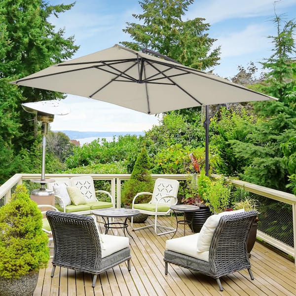 JOYESERY 8.2FT Backyard Cantilever Hanging Patio Umbrella in Square Beige Canopy, Steel Pole and Ribs for Outdoors, Beaches