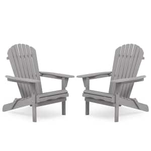 Gray Outdoor Folding Wood Adirondack Chairs without Cushion Set of 2