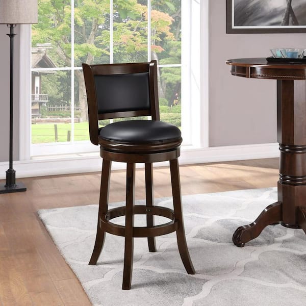 Augusta 29 in. Black/Cappuccino Wood Swivel Cushioned Bar Stool