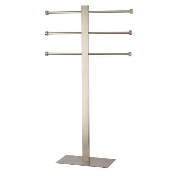 Modern Freestanding Towel Stand in Satin Nickel