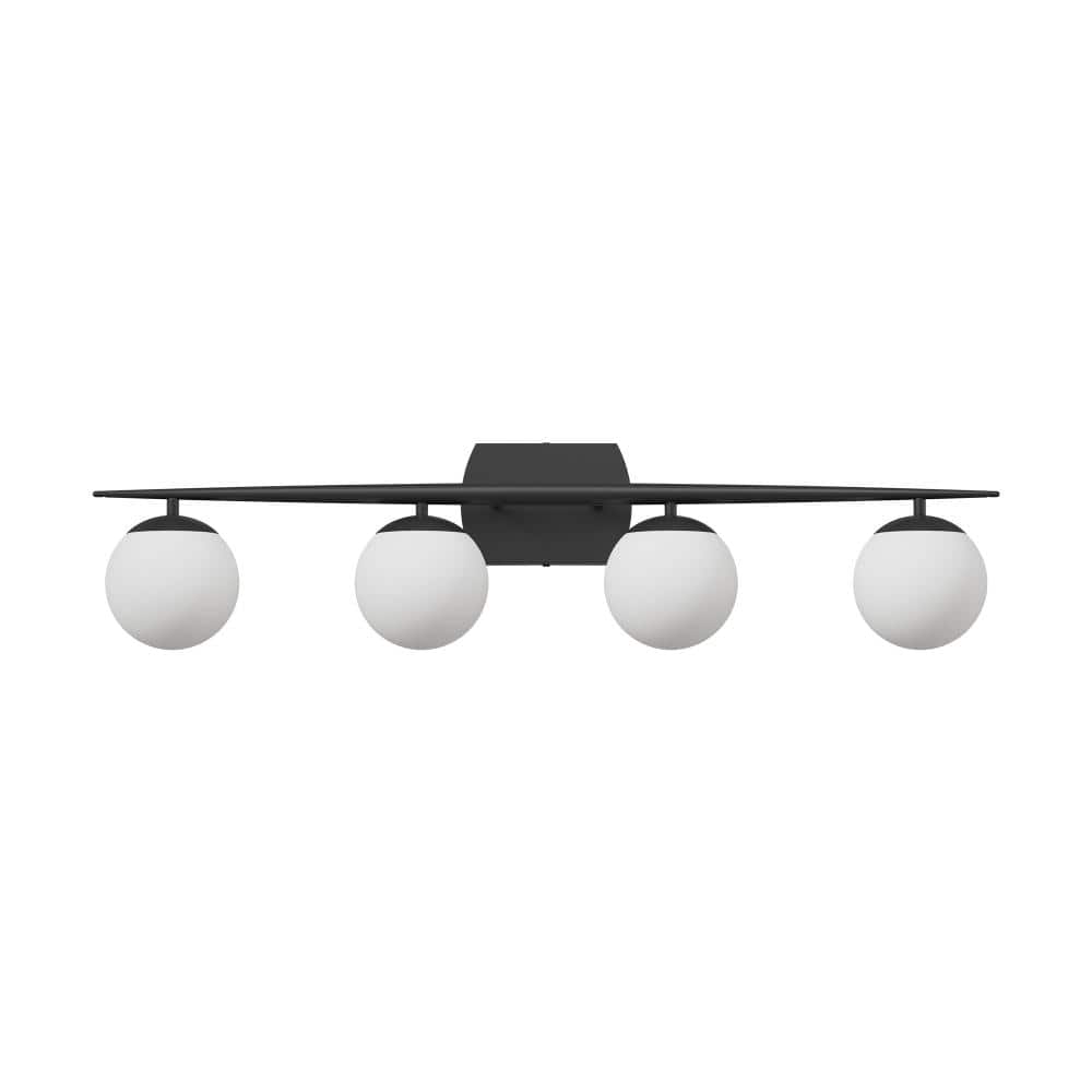 34.73 in. 4-Light Matte Black Bathroom Vanity Light with White Round Glass Shades for G9 Bulbs price history on PriceWatchPro