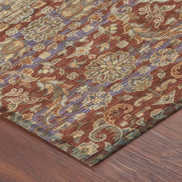 Chantille Machine Washable Indoor/Outdoor Abstract ACN2485 Burgundy 8 ft. x 8 ft. Round Rug