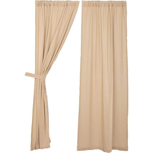 VHC BRANDS Vintage Tan Burlap 40 in W x 84 in. L Cotton Light Filtering Rod Pocket Farmhouse Window Curtain Panel in Pair