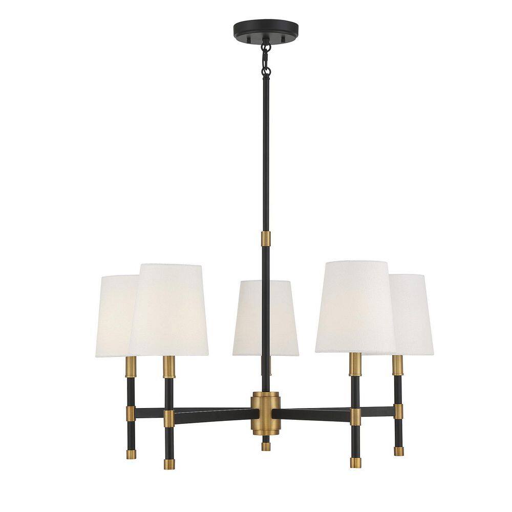 Brody 28 in. W x 18 in. H 5-Light Matte Black with Warm Brass Accents Chandelier with White Fabric Shades price history on PriceWatchPro