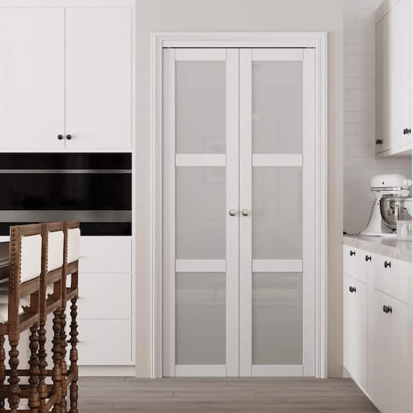 ARK DESIGN 36 in. x 80 in. 3-Lite Tempered Frosted Glass Solid