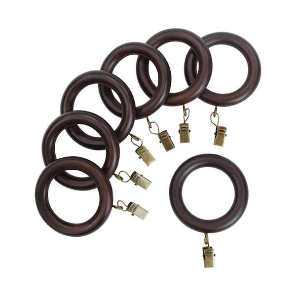 Lumi Antique Mahogany Wood Curtain Rings with Clips (Set of 7)
