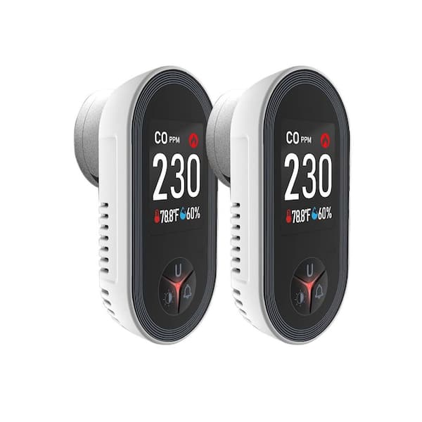 2 Pack 3 in1 Carbon Monoxide Detector w/ Temperature Humidity Sensor Plug in CO Alarm Sound Warning for Kitchens Garages