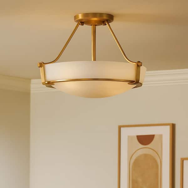 Hathaway 16 In. 3-Light Heritage Brass Semi-Flush Mount
