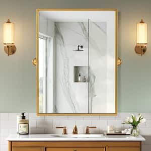 38 in. H x 26 in. W Modern Rectangle Metal Framed Pivoted Wall Vanity Mirror