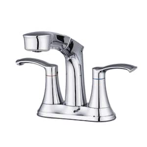 4 in. Centerset Double Handle High Arc Bathroom Faucet with Pull Out Sprayer in Polished Chrome