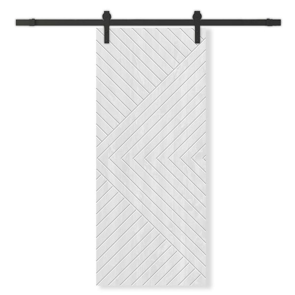 CALHOME 42 in. x 80 in. White Stained Pine Wood Modern Interior Sliding Barn Door with Hardware Kit