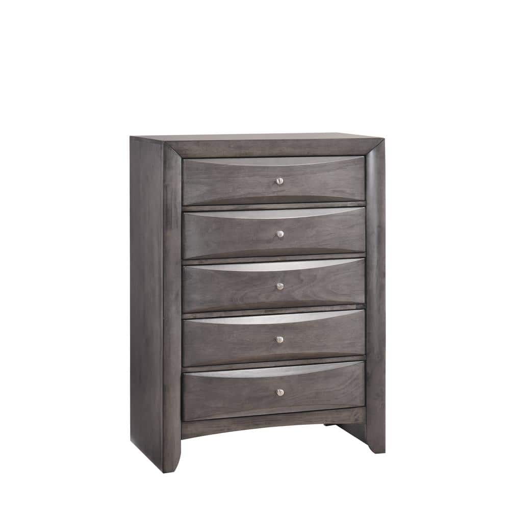 Gray 5-Drawer Vertical Chest with Silver Knobs
