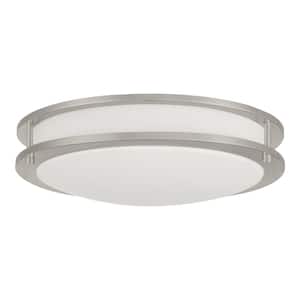 Flaxmere 14 in. Brushed Nickel Dimmable Integrated LED Flush Mount Ceiling Light with Frosted White Glass Shade