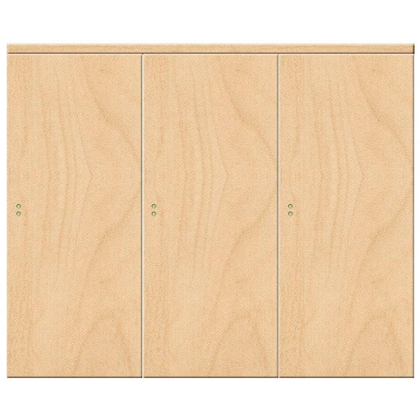 Impact Plus 96 in. x 84 in. Smooth Flush Solid Core Stain Grade Maple MDF Interior Closet Sliding Door with Matching Trim