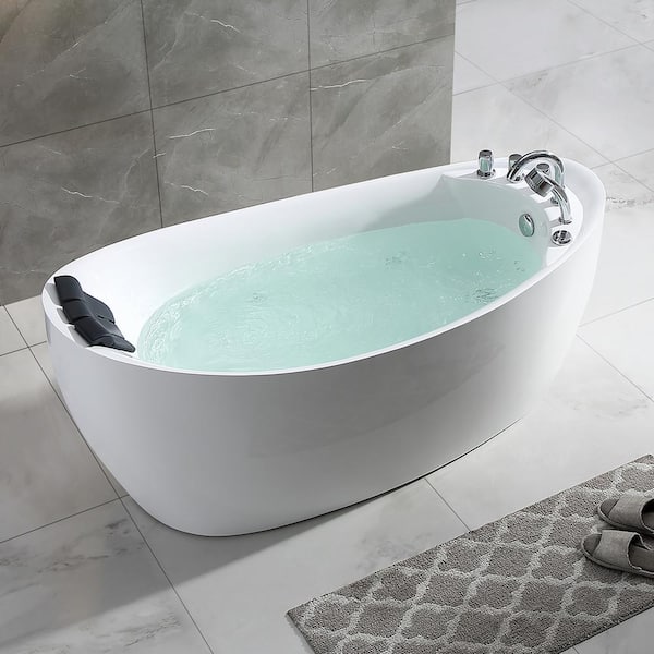 Empava 59-Inch Freestanding Whirlpool Bathtub Rectangular with 8  Hydromassage Adjustable Water Jets Luxury Acrylic Massage SPA Soaking Bath  Tub Double