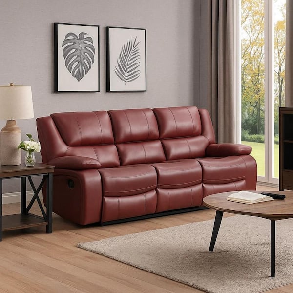 38.25 in. Pillow Top Arm Faux Leather Rectangle Manual Recliner Sofa in Red and Black