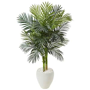 Indoor Golden Cane Palm Artificial Tree in White Oval Planter