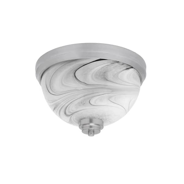 Unbranded Ashland 12 in. 2 Light Brushed Nickel Flush Mount with Onyx Swirl Glass Shade No Bulbs Included