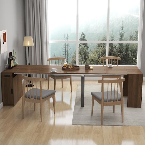 Modern Wood Multifunctional Extendable Outdoor Dining Table, Space