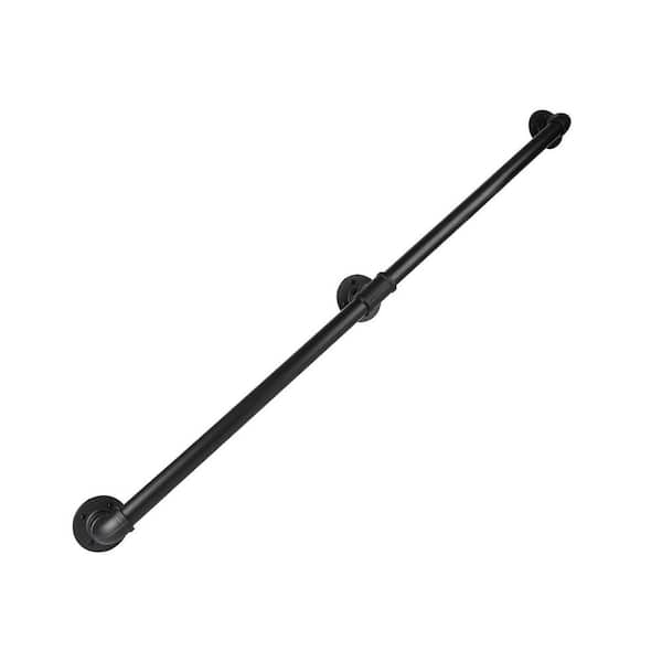 7 ft. Heavy Duty Iron Stair Handrail Black Galvanized Wall Mount Safety Handle Indoor Outdoor Steps Support