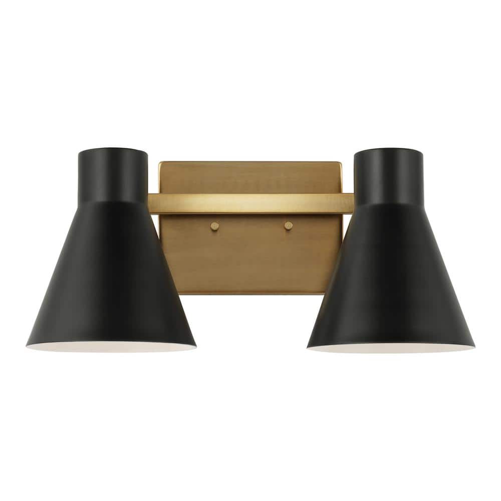 Towner Satin Brass 2-Light Vanity with Black Steel Shades