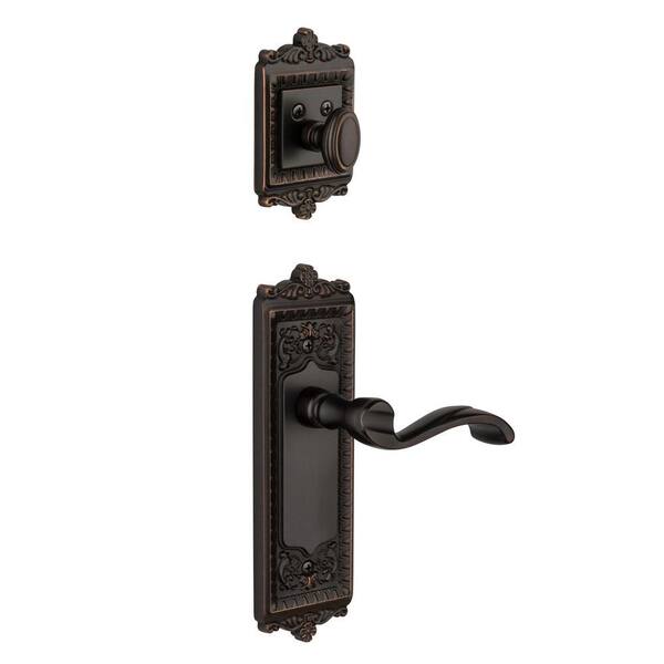 Grandeur Windsor Single Cylinder Timeless Bronze Combo Pack Keyed Differently with Portofino Lever and Matching Deadbolt