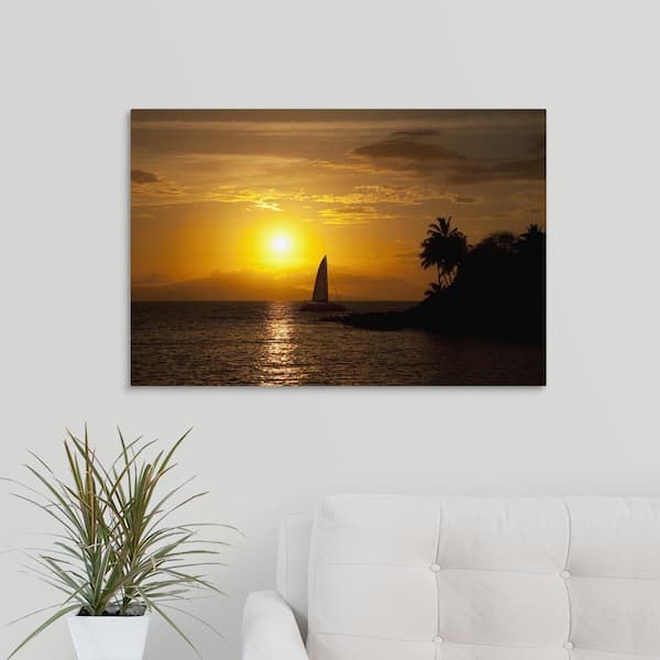 GreatBigCanvas "Hawaii, Maui, Makena, A silhouette of a sailboat at sunset" by Jenna Szerlag Canvas Wall Art