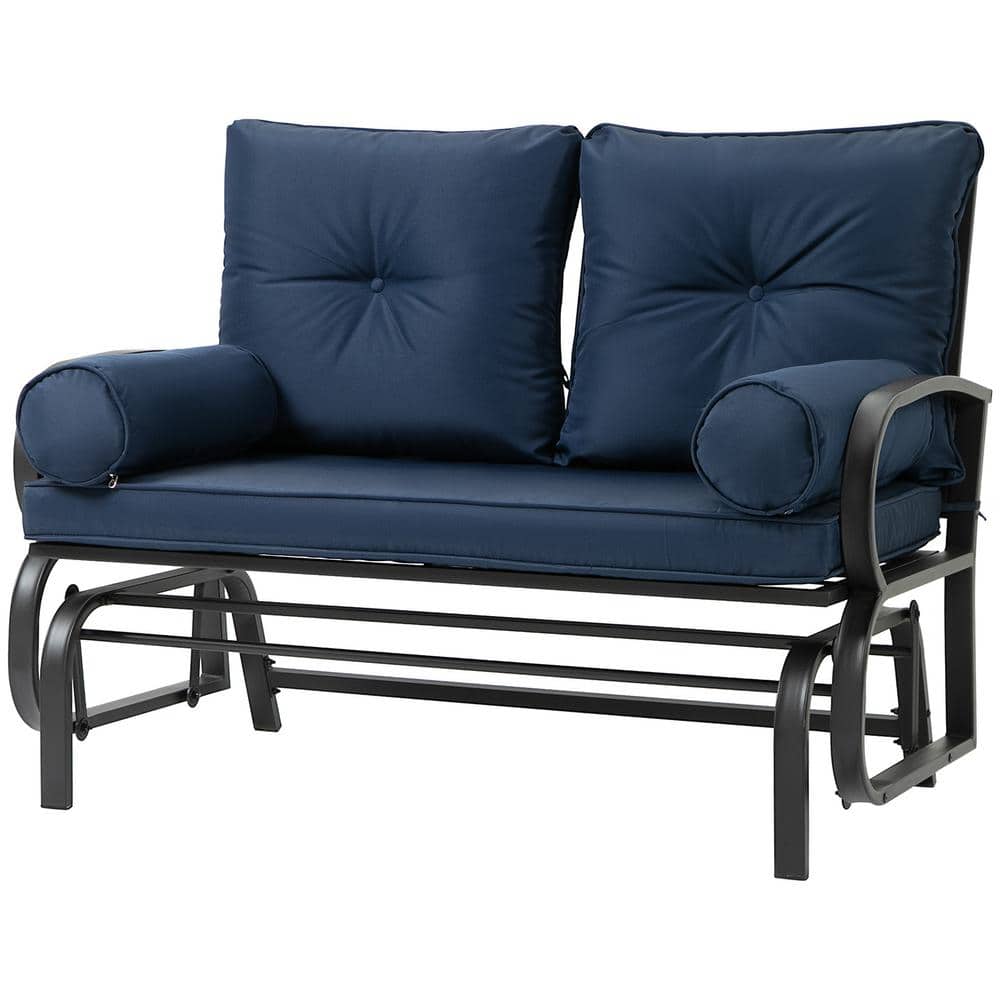 48 in. W 2-Person Metal Outdoor Glider Bench Double Rocking Chair with Navy