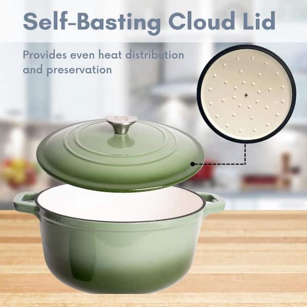 LEXI HOME Round Cast Iron Dutch Oven in Green Ombre with Lid