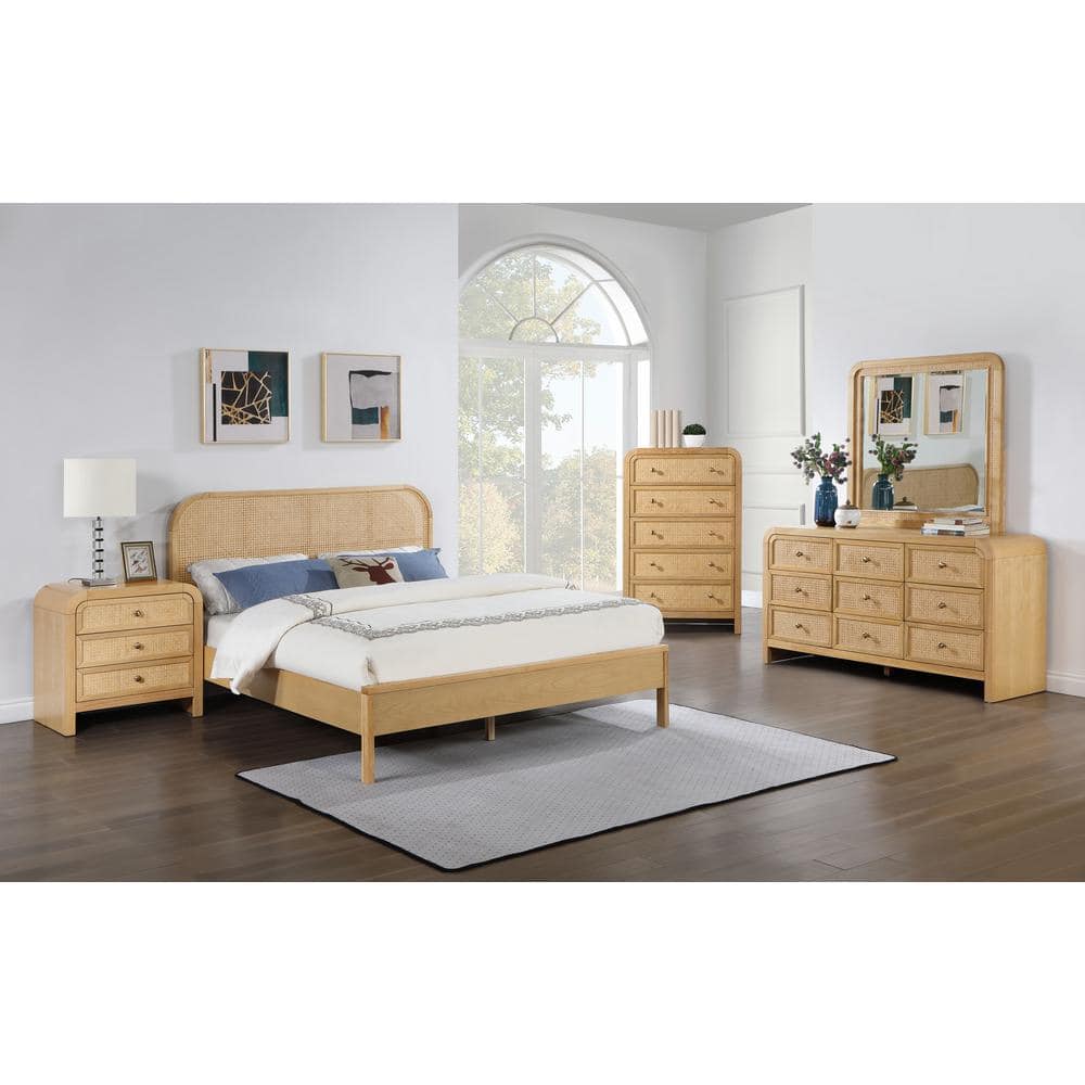 Belmont 3-Drawer Natural Rattan and Oak Nightstand