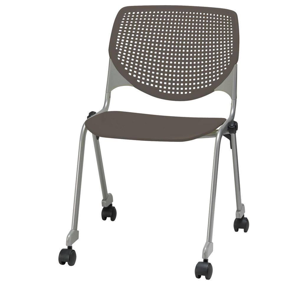 Brownstone Armless Metal Stacking Chair with Casters