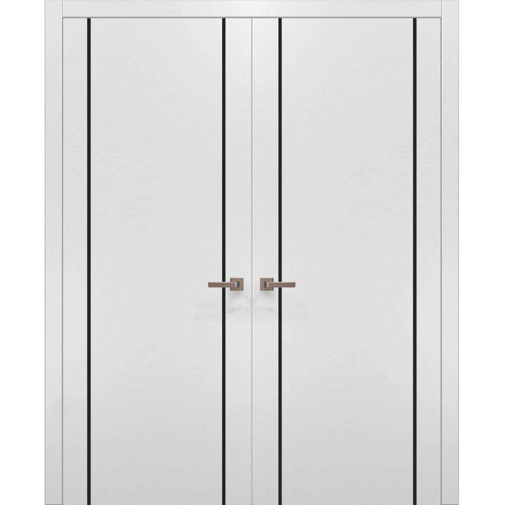 White Silk 80" x 60" Solid French Double Doors with Satin Nickel Levers