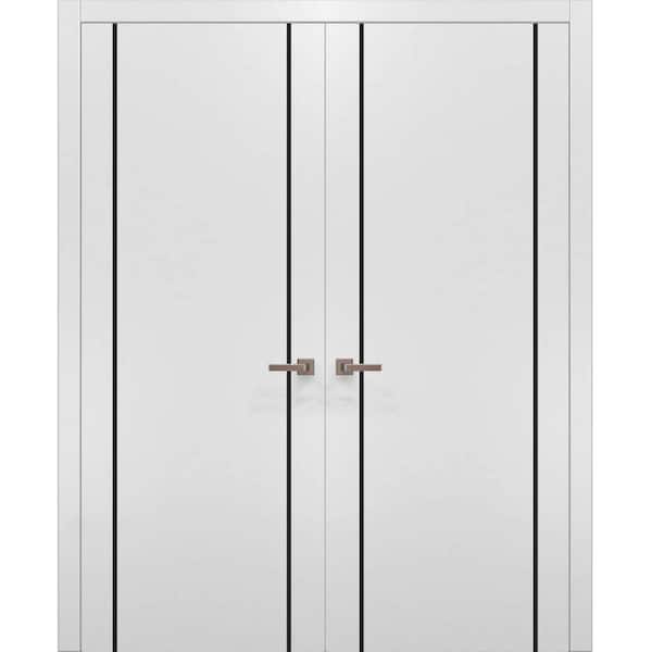 72 in. x 96 in. 2 Panel White Finished Solid Wood with Honeycomb Sliding Door with Hardware