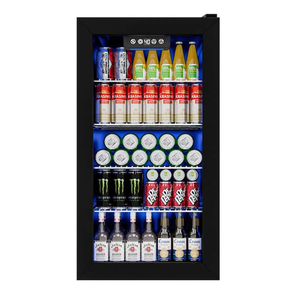 15.35 in. Single Zone 130-Cans Freestanding/Countertop Beverage Refrigerator Cooler in Black, Adjustable Shelves