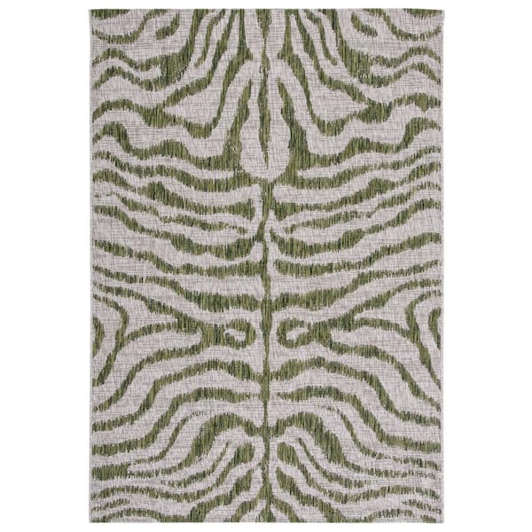 SAFAVIEH Courtyard Gray/Green 8 ft. x 10 ft. Zebra Indoor/Outdoor Area Rug