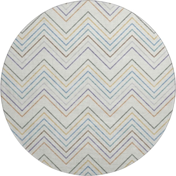 Mayfield Premium Machine Washable Abstract AMF2392 Seaside 8 ft. x 8 ft. Round Rug
