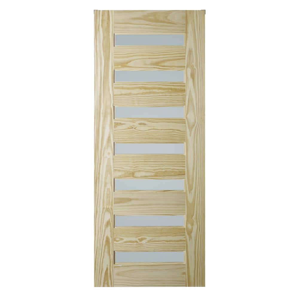 33 in. x 84 in. Milan Unfinished 7-Lite Clear Pine with Frosted Glass Barn 