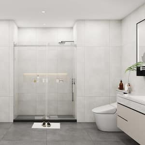 56 in. - 60 in. W x 76 in. H Sliding Framed Shower Door in Brushed Nickel with 3/8 in. (10mm) Clear Glass and Handle