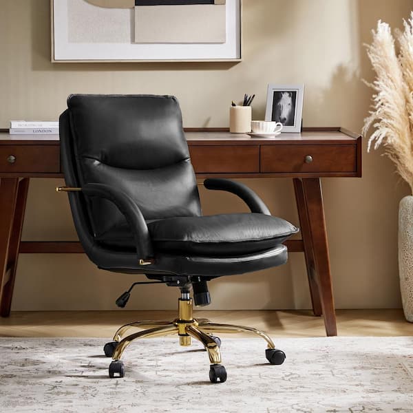 JAYDEN CREATION Calel Black Genuine Leather Swivel Office Chair