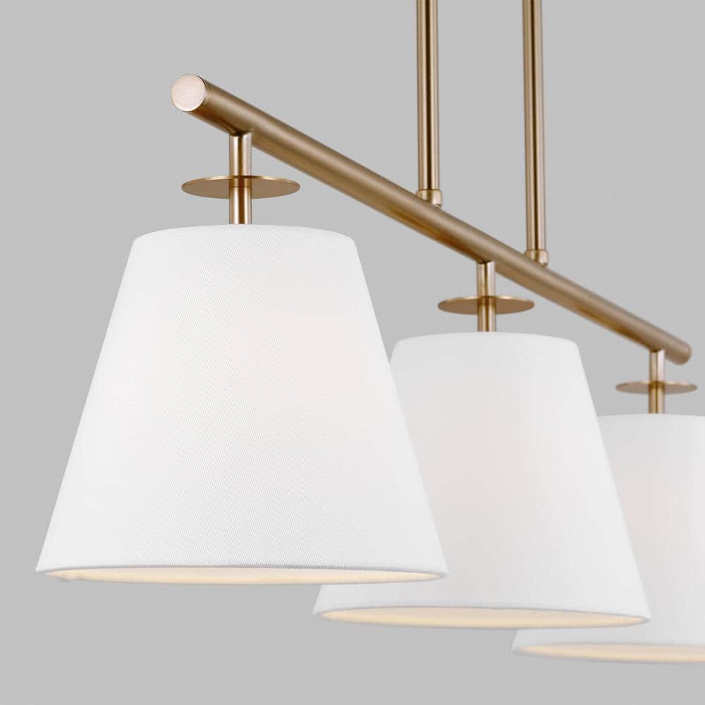 Crestgrove Satin Brass 3-Light Chandelier with White Linen Shades