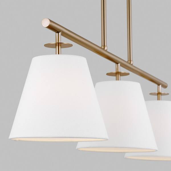 Generation Lighting - Crestgrove 3-Light Satin Brass Linear Chandelier with White Linen Shades