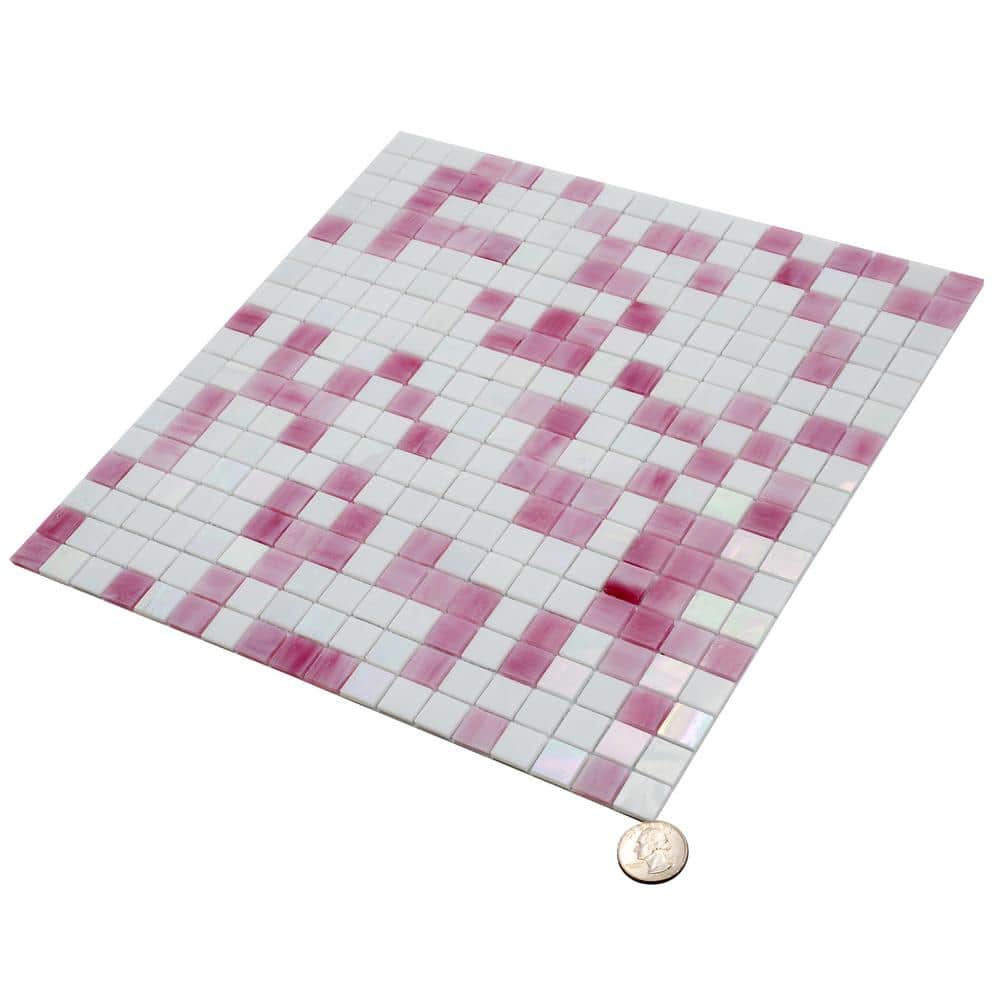Mingles 11.6" Pink and White Glass Mosaic Tile